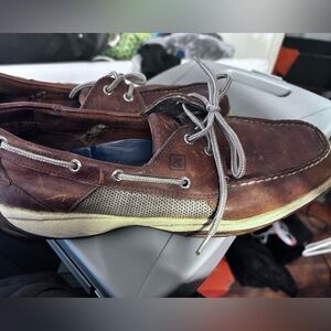 Sperry Brown Leather Boat Shoes with Tan Accents